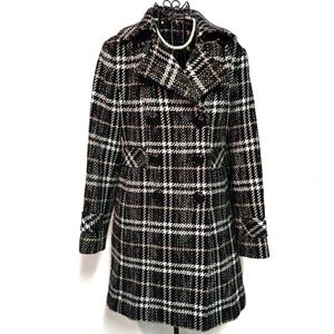 Plaid Wool Double Breasted Pea Coat